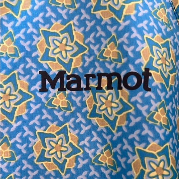 Marmot Windbreaker Jacket Blue Yellow Fleece Lined Fill Zip Medium Granola Girl - Picture 3 of 6